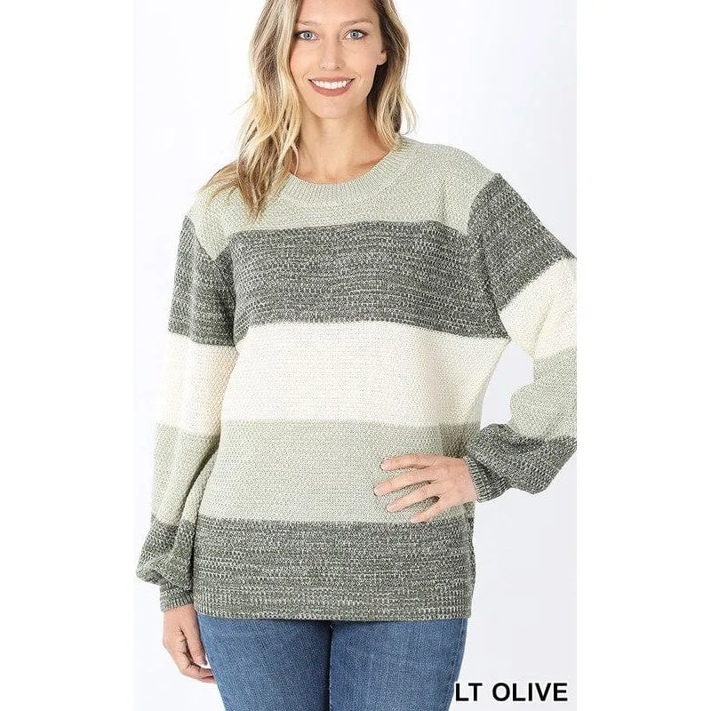 Melange color block balloon sleeve sweater