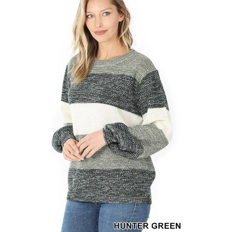 Melange color block balloon sleeve sweater