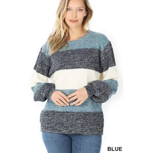 Melange color block balloon sleeve sweater