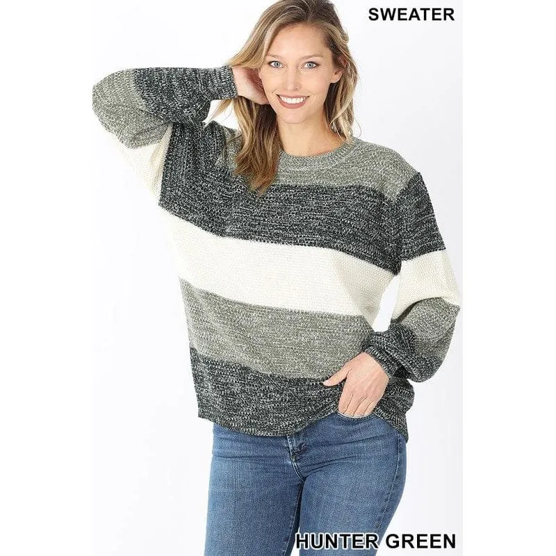 Melange color block balloon sleeve sweater