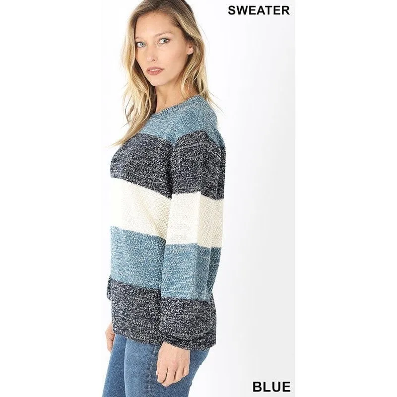 Melange color block balloon sleeve sweater