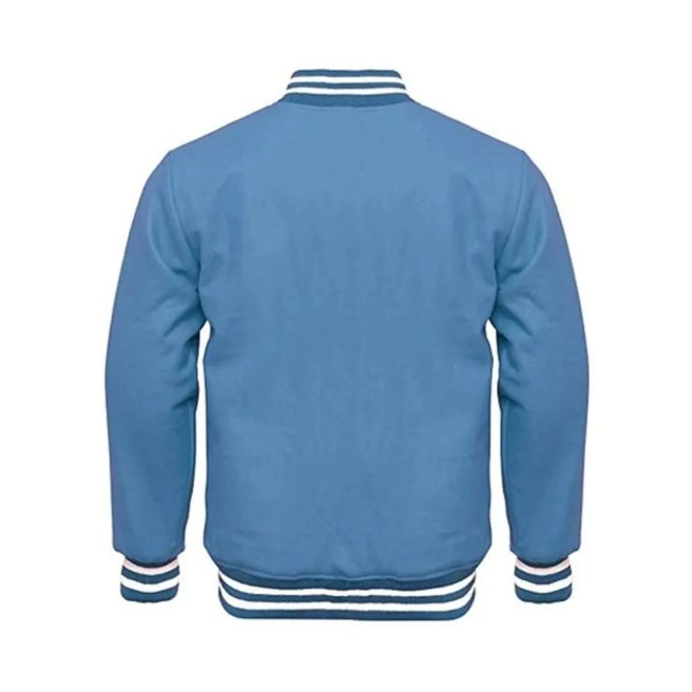 Men Classic Blue Fleece Varsity Jacket