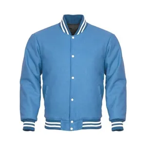 Men Classic Blue Fleece Varsity Jacket
