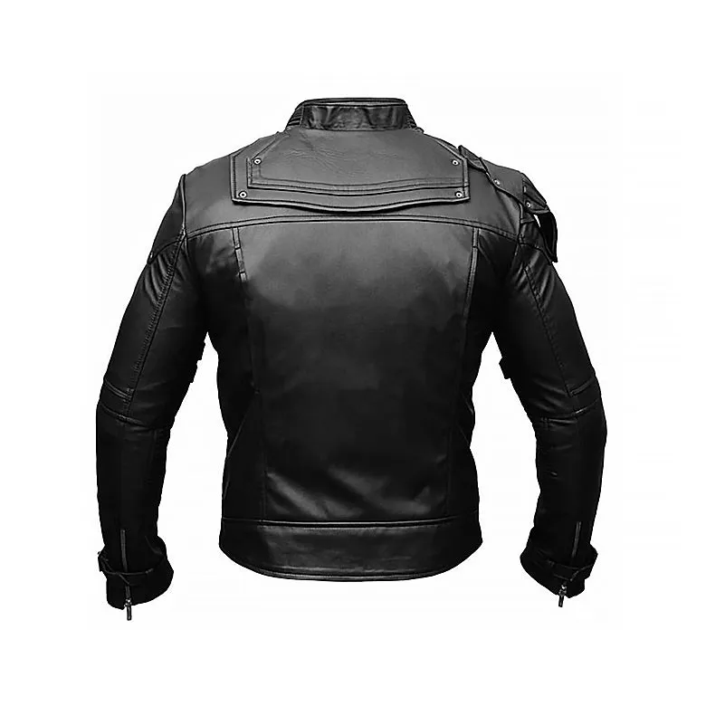 Men's Belted Cuffs Motorcycle Leather Jacket