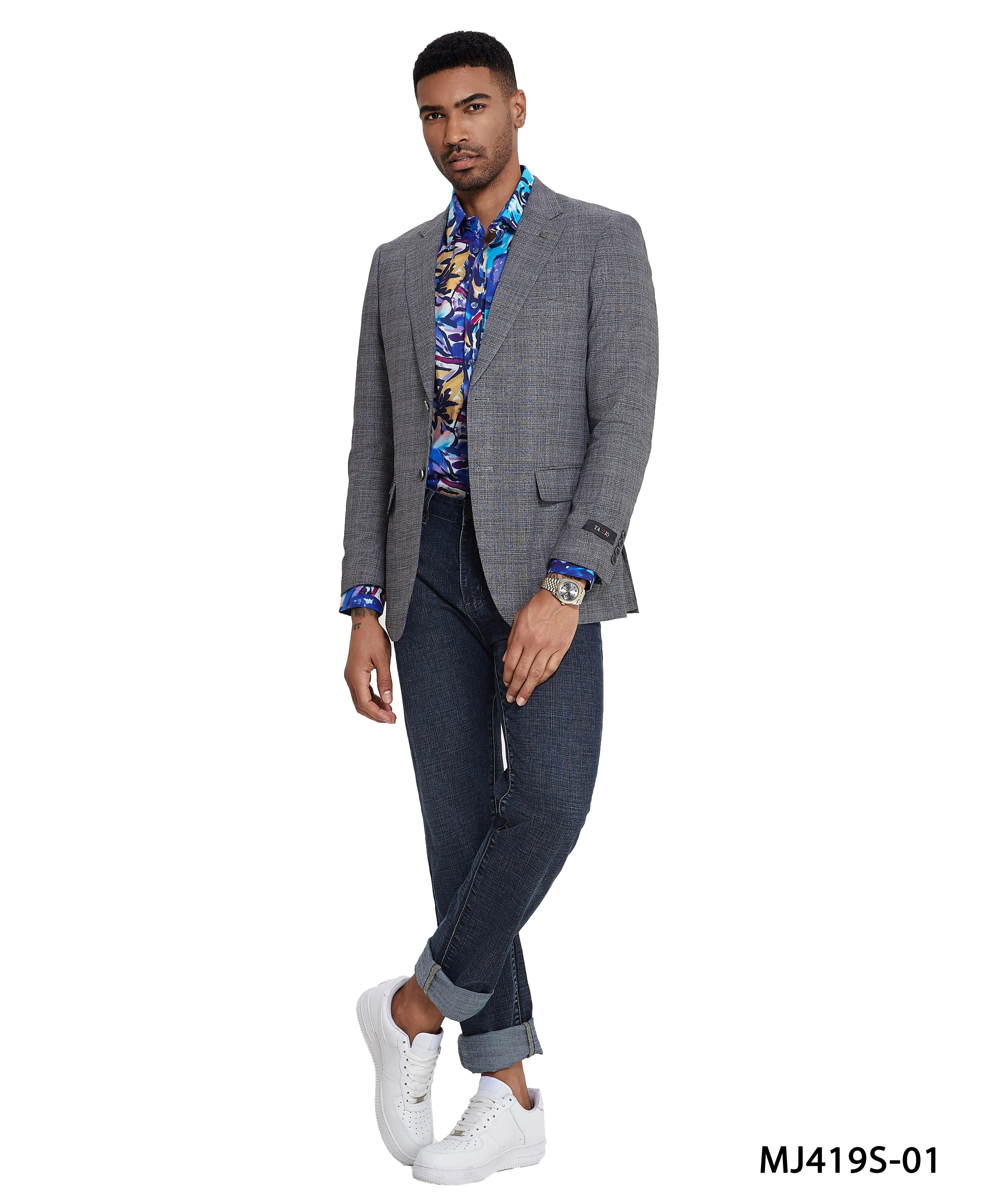 Men's Plaid Slim-Fit Blazer w/ Notch Lapel