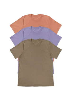 Men's Short Sleeve Crew Summer Sky 3-Pack: Sunset, Lavender, and Tan T-Shirts