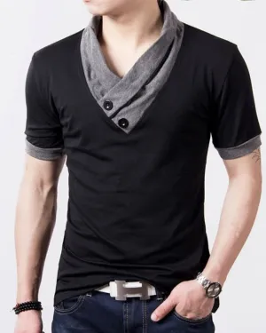 Men's short sleeve t-shirt distinctive collar casual wear - modern everyday style, soft fabric