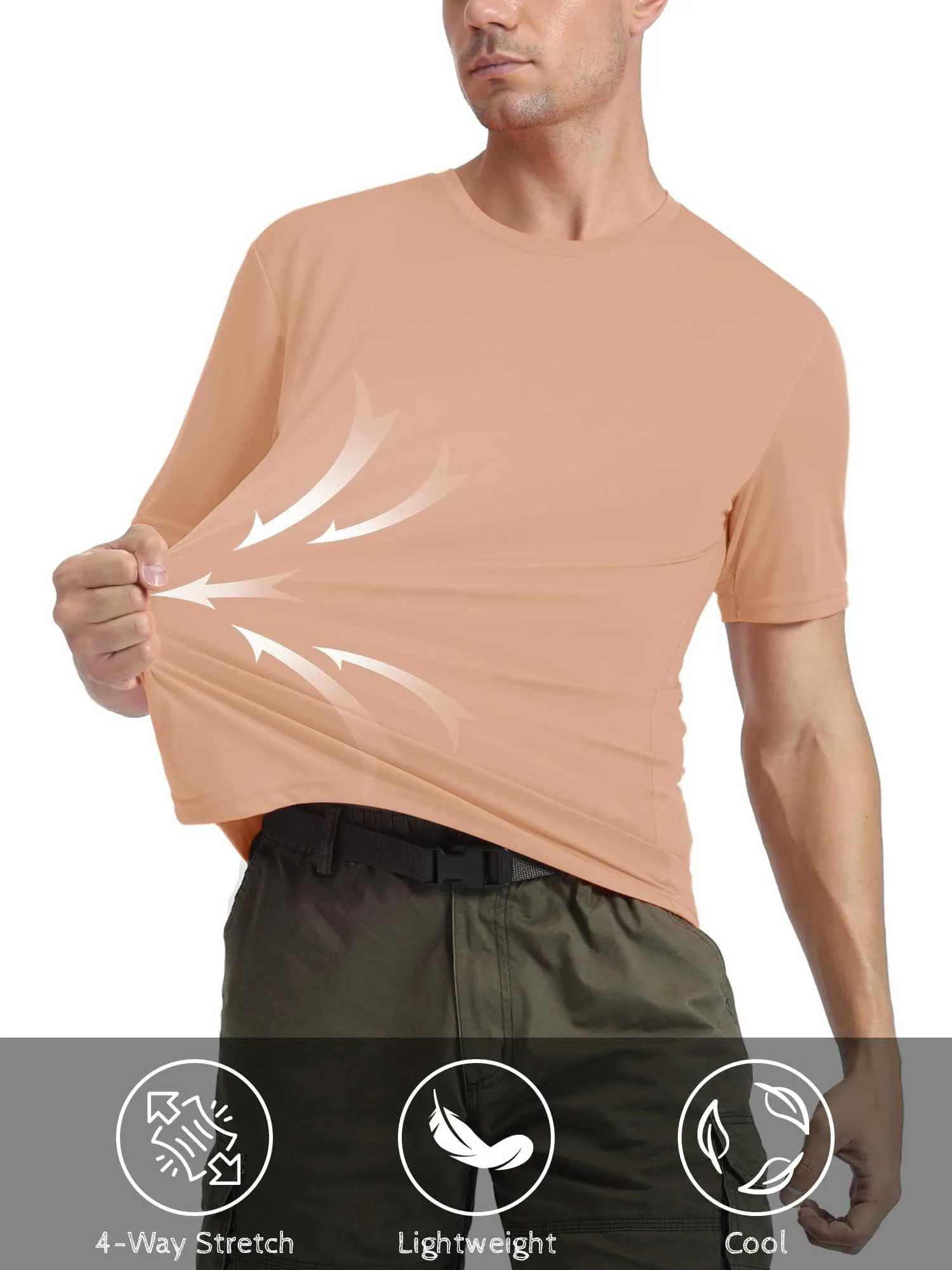 Mens Short Sleeve T Shirts Dry Fit Shirts Summer T Shirts UV Protection UPF 50 Shirts Athletic Active T-Shirt Apricot