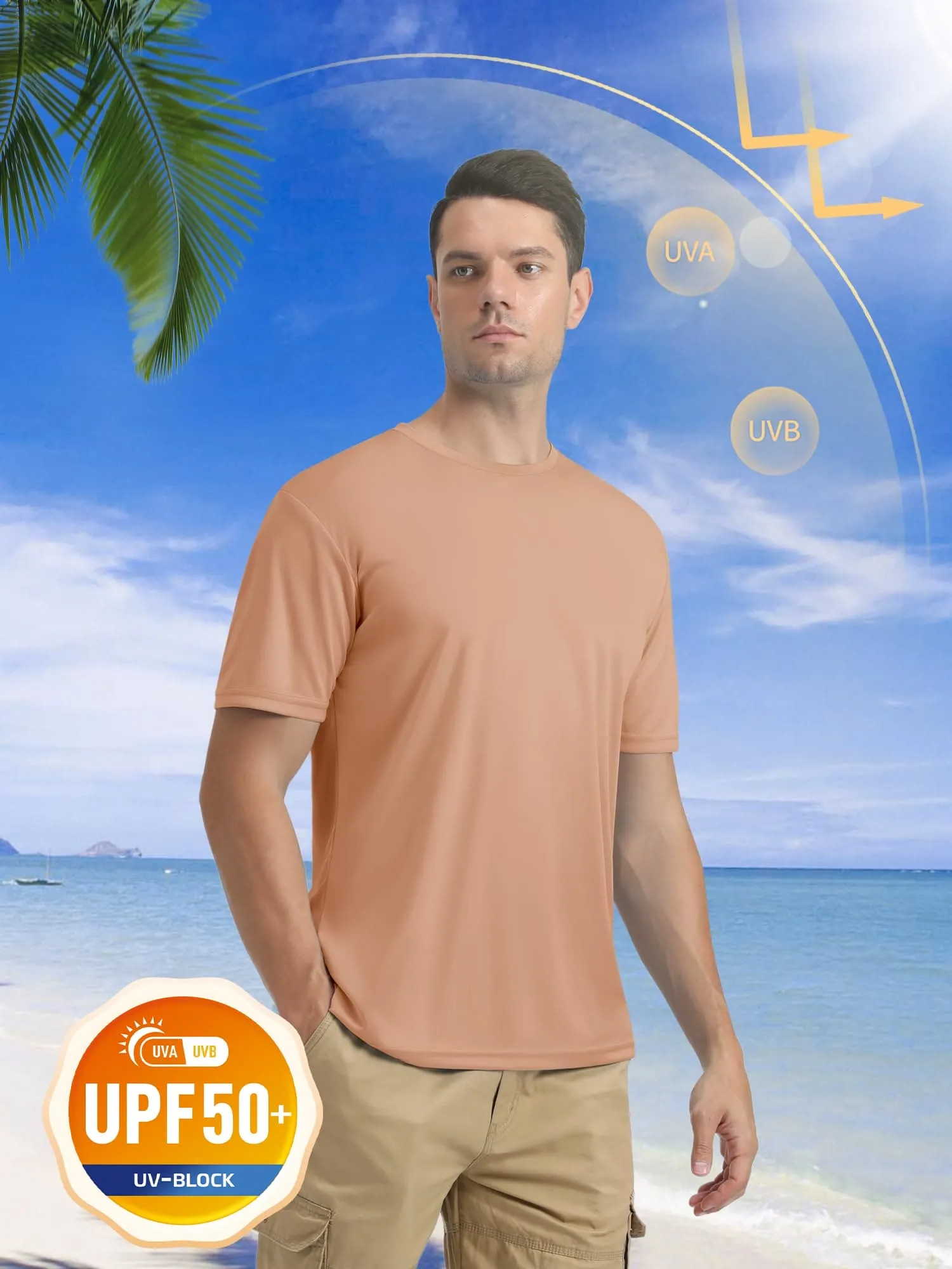 Mens Short Sleeve T Shirts Dry Fit Shirts Summer T Shirts UV Protection UPF 50 Shirts Athletic Active T-Shirt Apricot