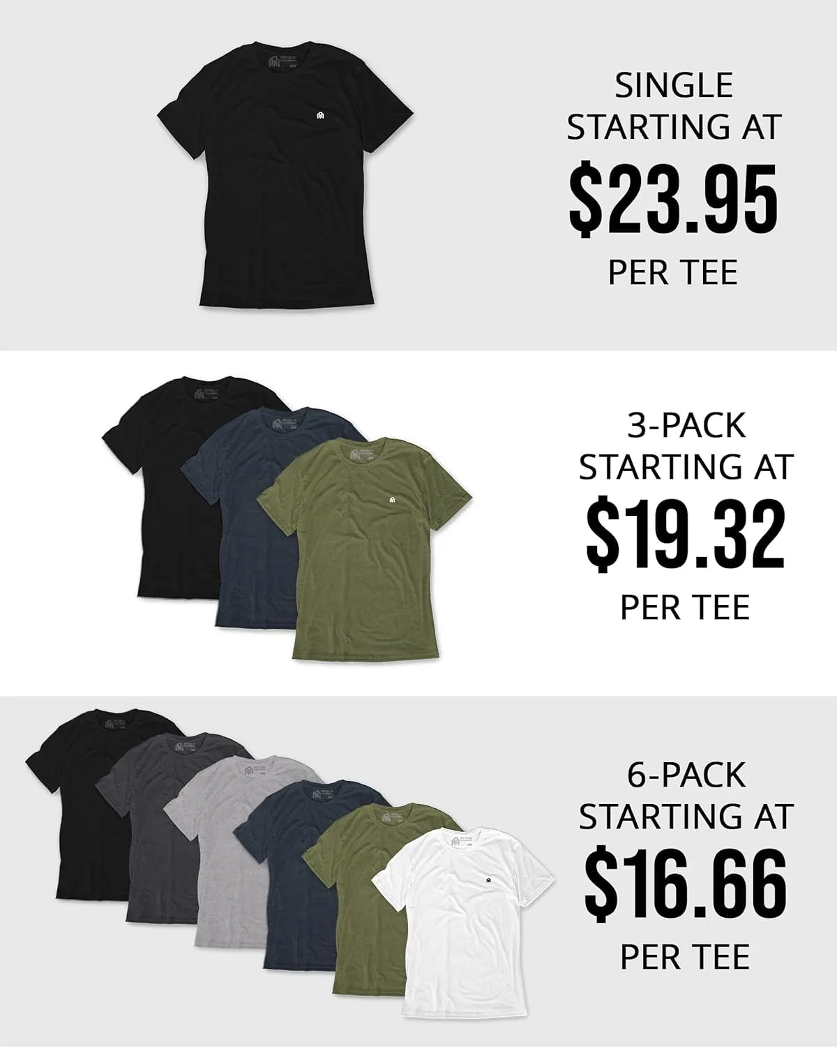 Mens T Shirt Packs - Short Sleeve Crew Neck Soft Fitted Tees S - 4XL Fresh Classic Tshirts