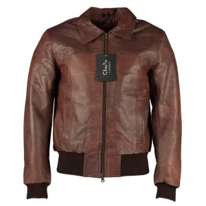 Men's The Deal Vintage Brown Bomber Leather Jacket