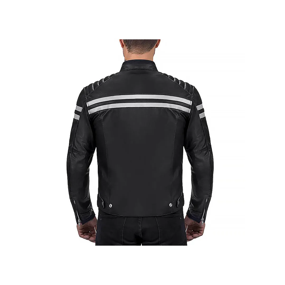 Men™s Vertical Striped Motorcycle Jacket “ Slim Fit, Premium Fabric, Zipper Closure