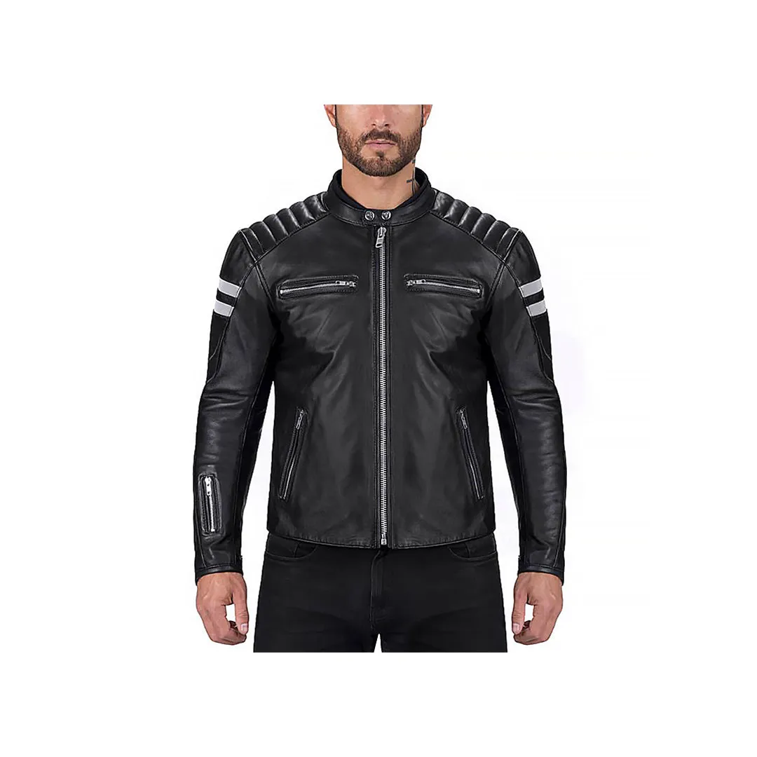 Men™s Vertical Striped Motorcycle Jacket “ Slim Fit, Premium Fabric, Zipper Closure