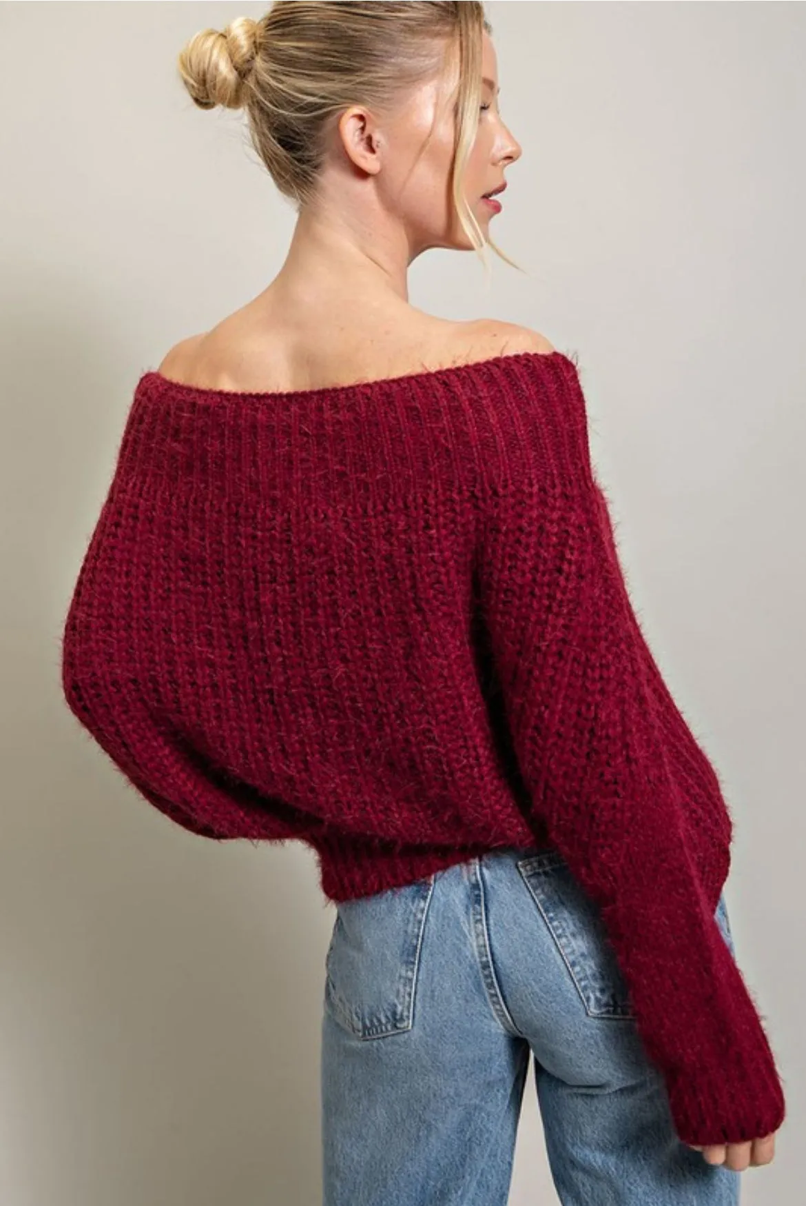 Merlot Off Shoulder Sweater