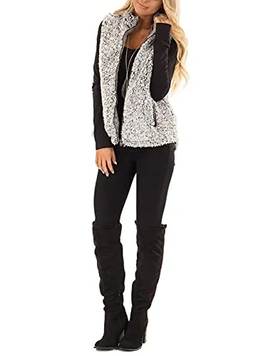 MEROKEETY Sherpa Fleece Zipper Vest