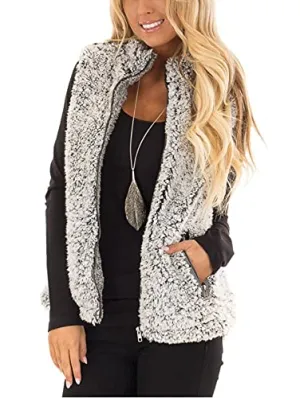 MEROKEETY Sherpa Fleece Zipper Vest