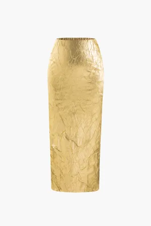 Metallic Textured Midi Skirt