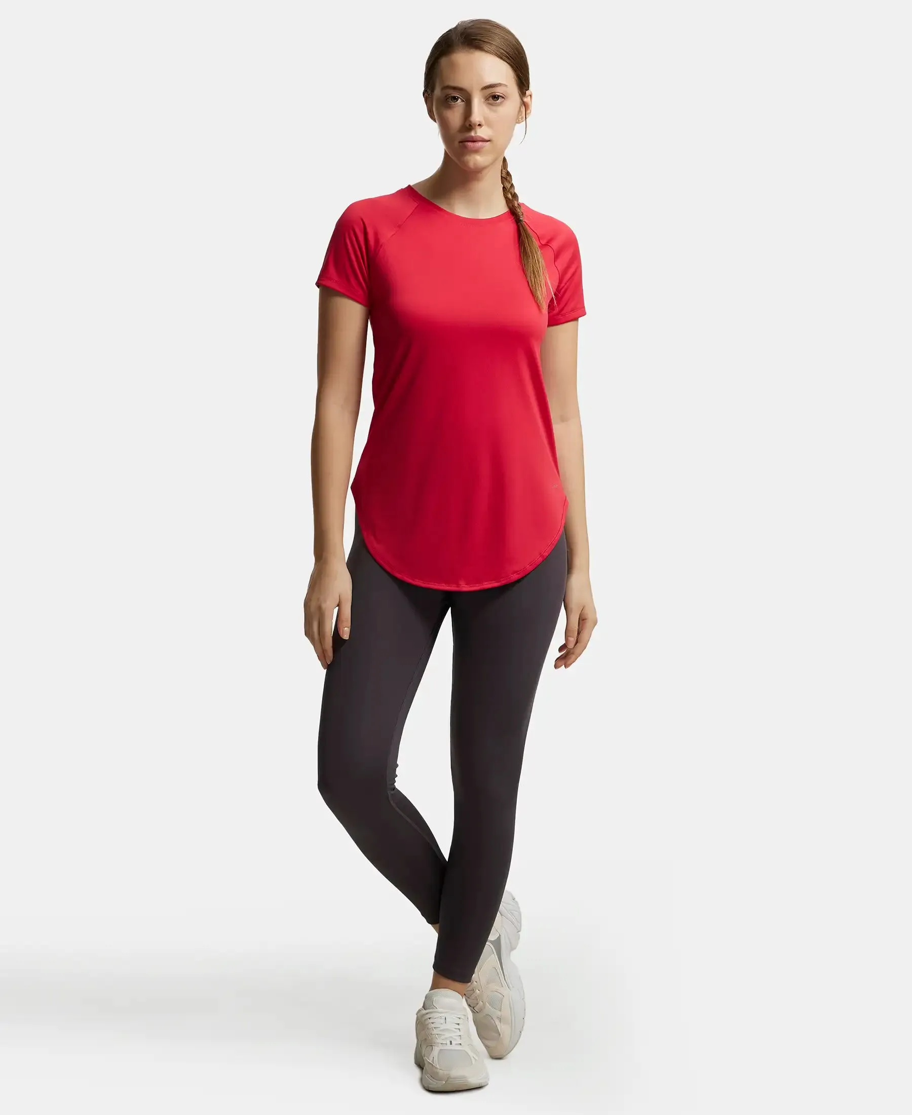 Microfiber Fabric Relaxed Fit Solid Curved Hem Styled Half Sleeve T-Shirt - Virtual Pink