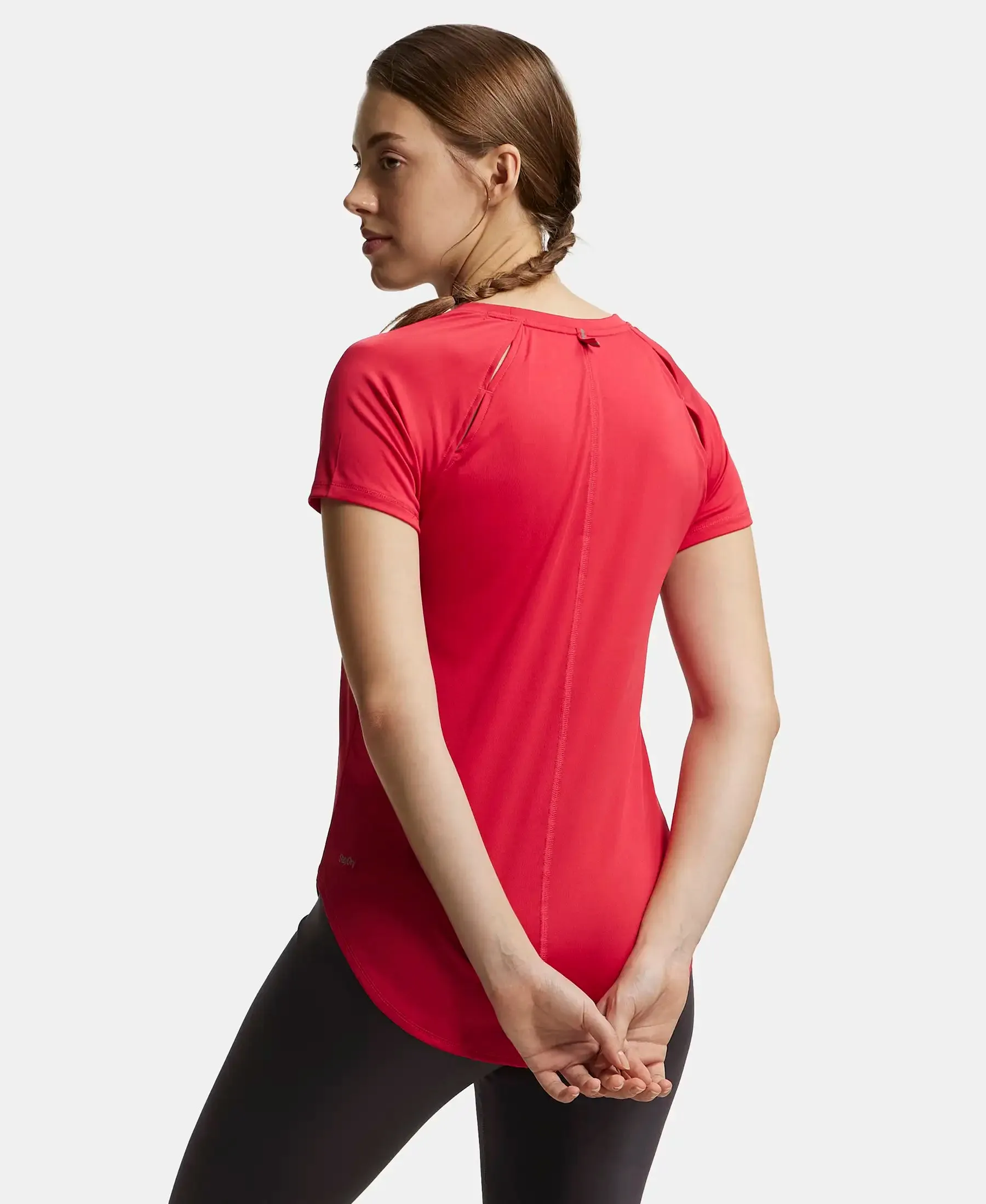 Microfiber Fabric Relaxed Fit Solid Curved Hem Styled Half Sleeve T-Shirt - Virtual Pink