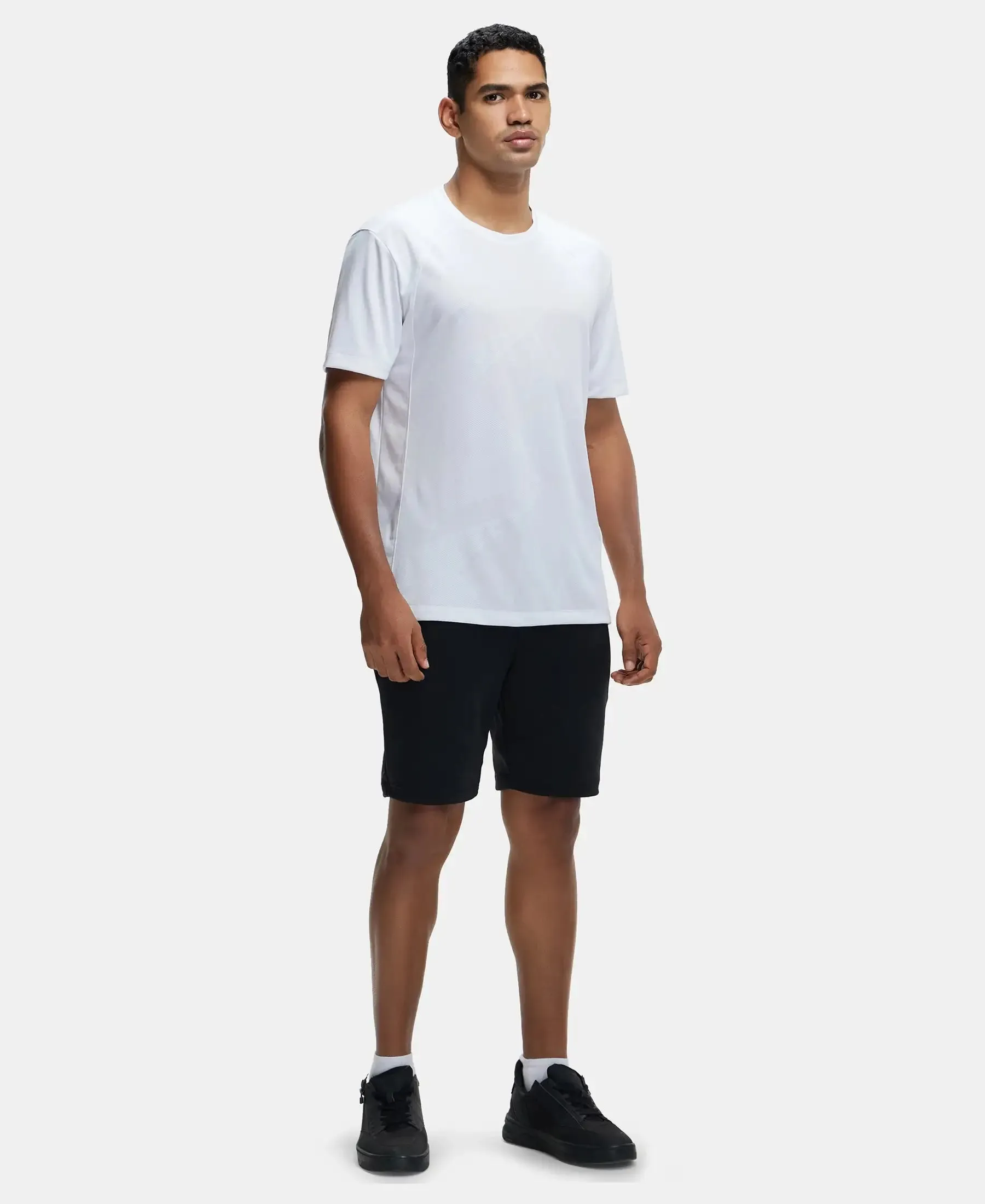 Microfiber Fabric Round Neck Half Sleeve T-Shirt with Breathable Mesh - White