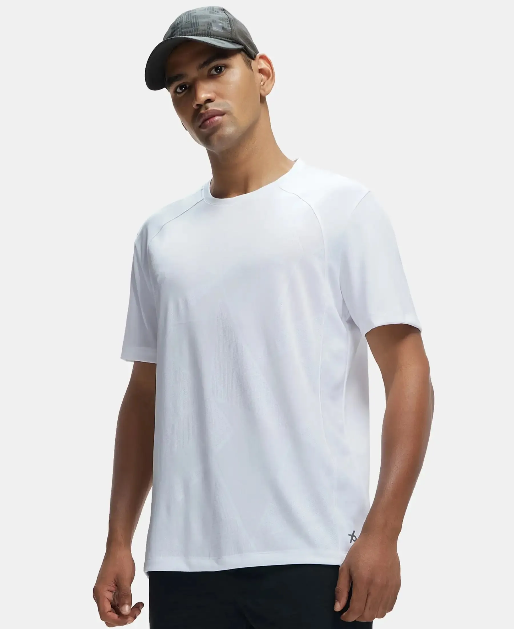 Microfiber Fabric Round Neck Half Sleeve T-Shirt with Breathable Mesh - White