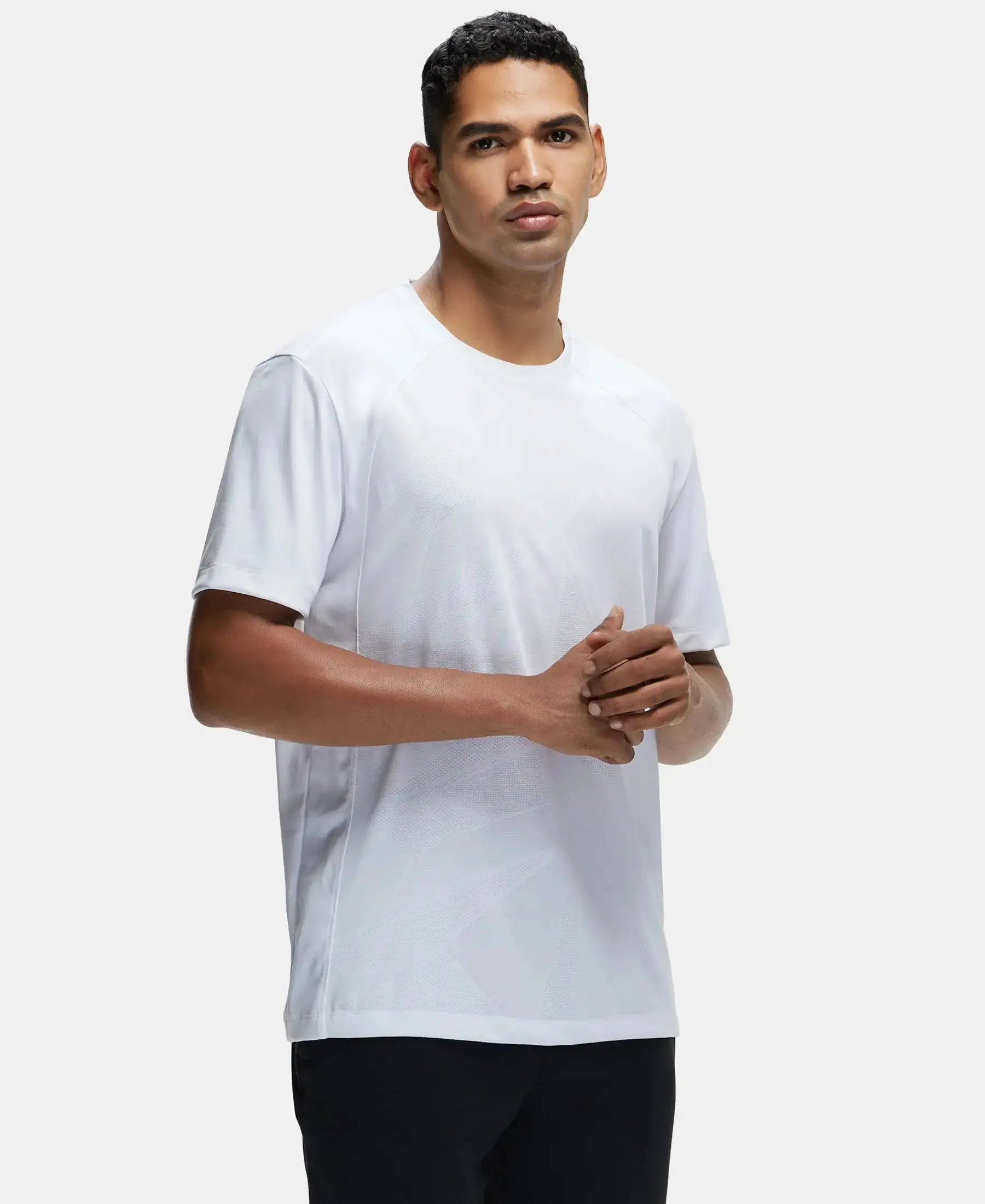 Microfiber Fabric Round Neck Half Sleeve T-Shirt with Breathable Mesh - White