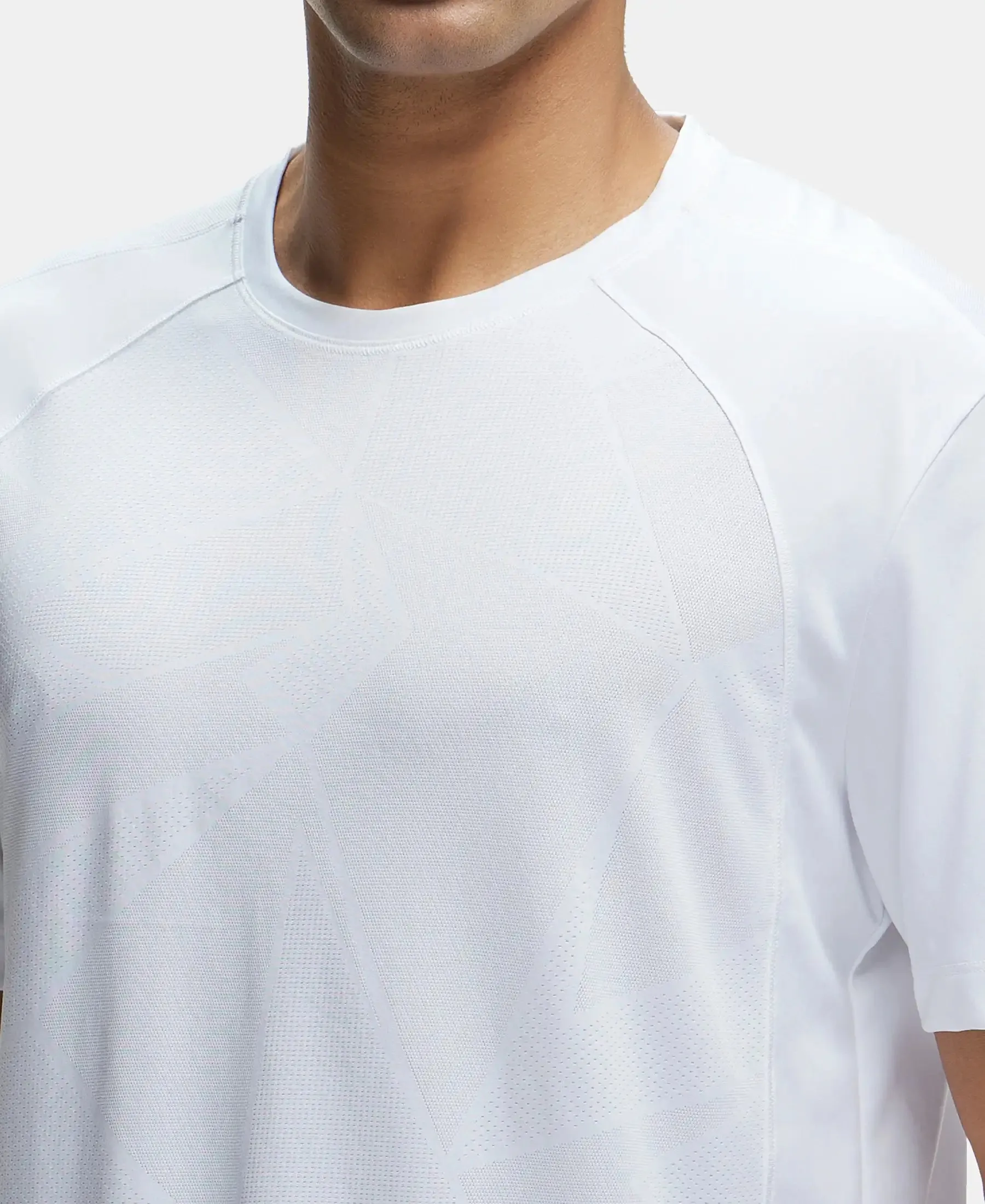 Microfiber Fabric Round Neck Half Sleeve T-Shirt with Breathable Mesh - White
