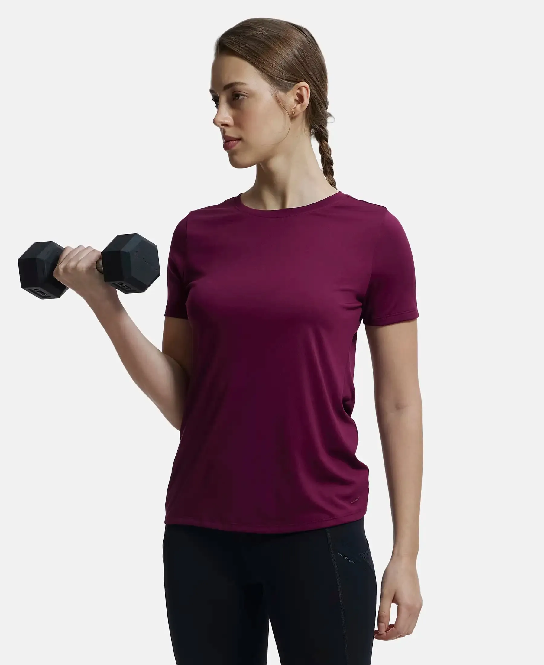Microfiber Polyester Fabric Relaxed Fit Solid Round Neck Half Sleeve T-Shirt - Grape Wine