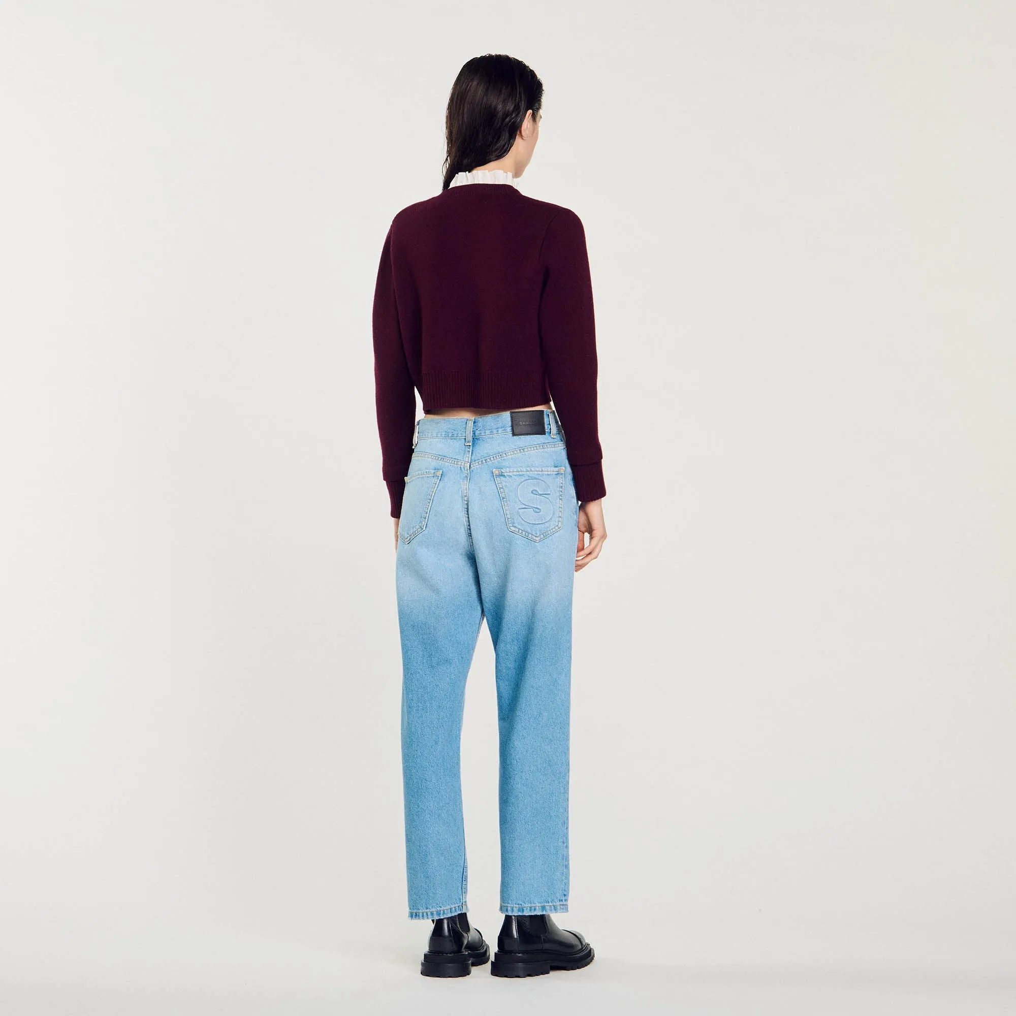 Mini Meunier Knit Cardigan With Ruffled Collar Bordeaux