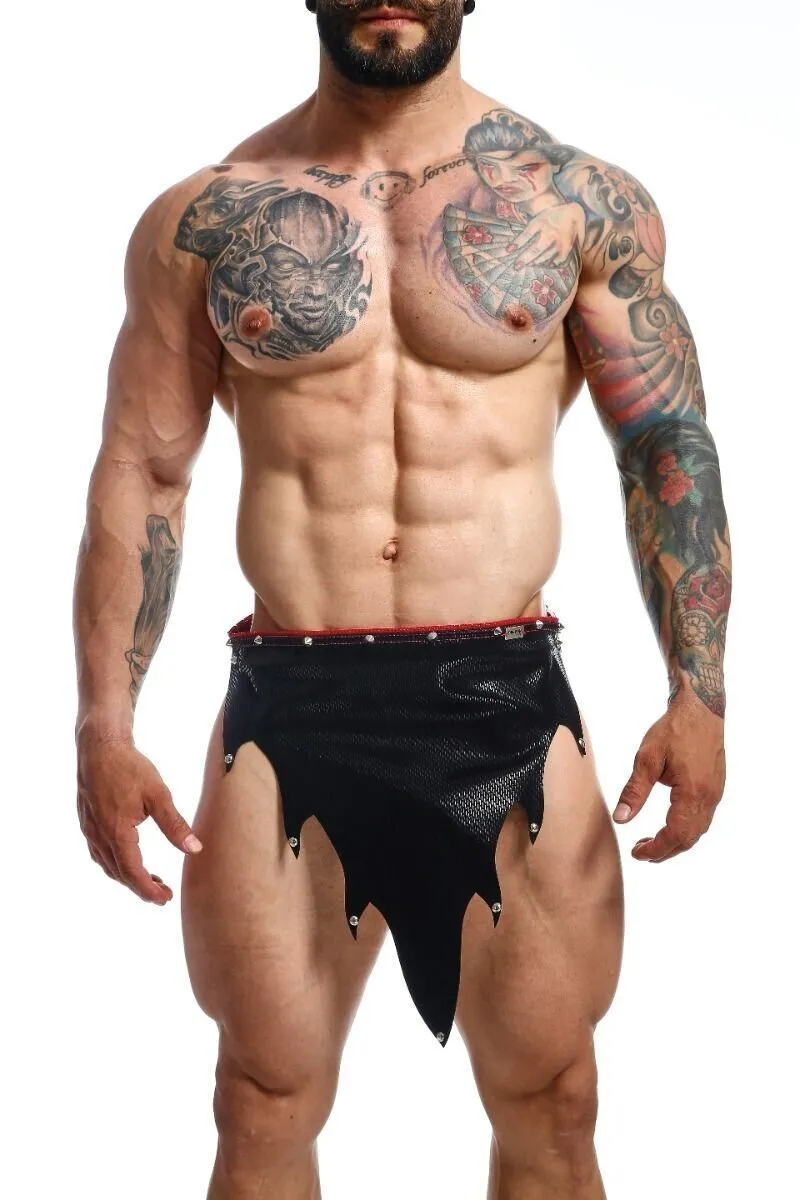 MOB DNGEON Mens Skirts Eroticwear Kilt Fire-Skirt Faux Leather Black O/S DMBL11