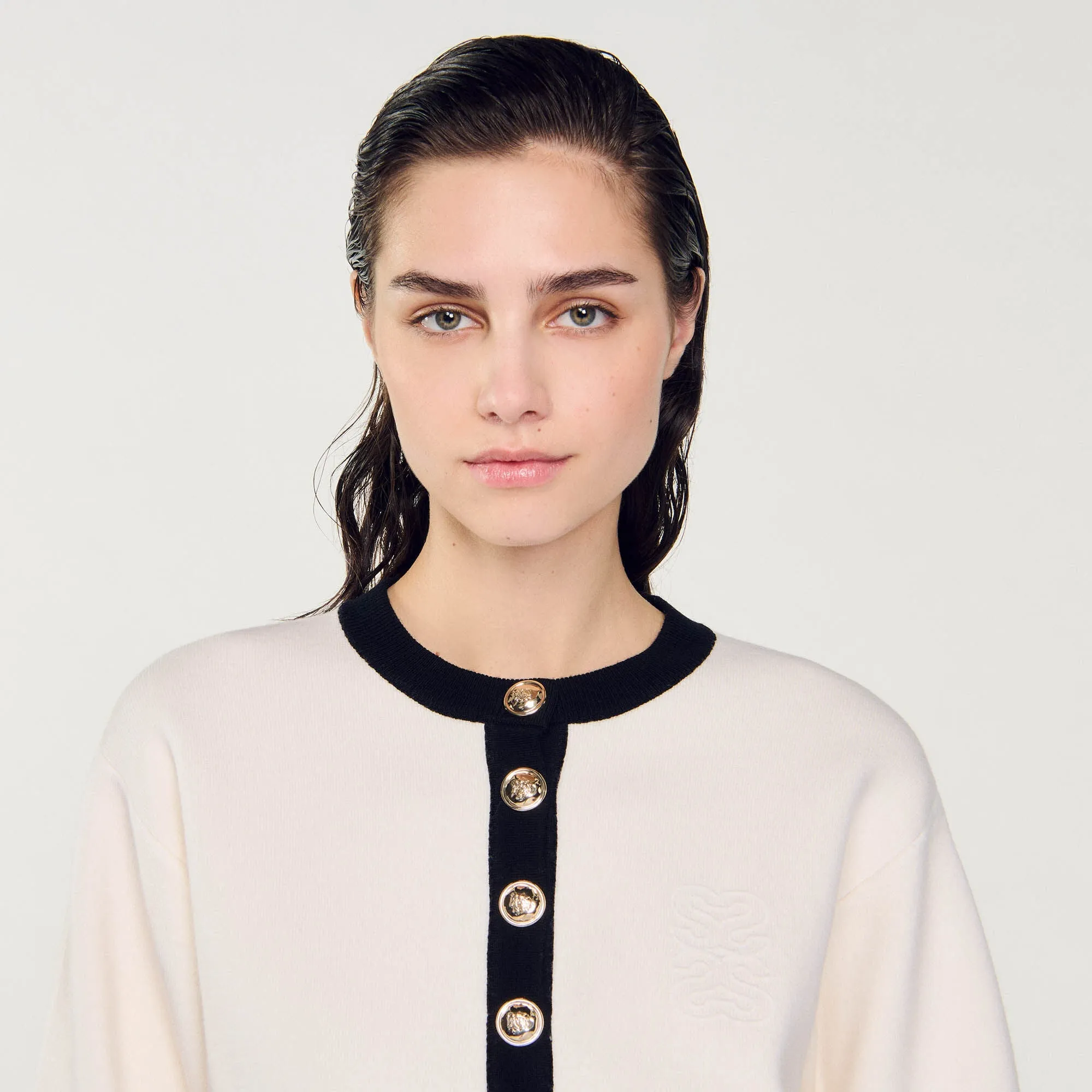 Monaco Knit Cardigan Ecru / Black