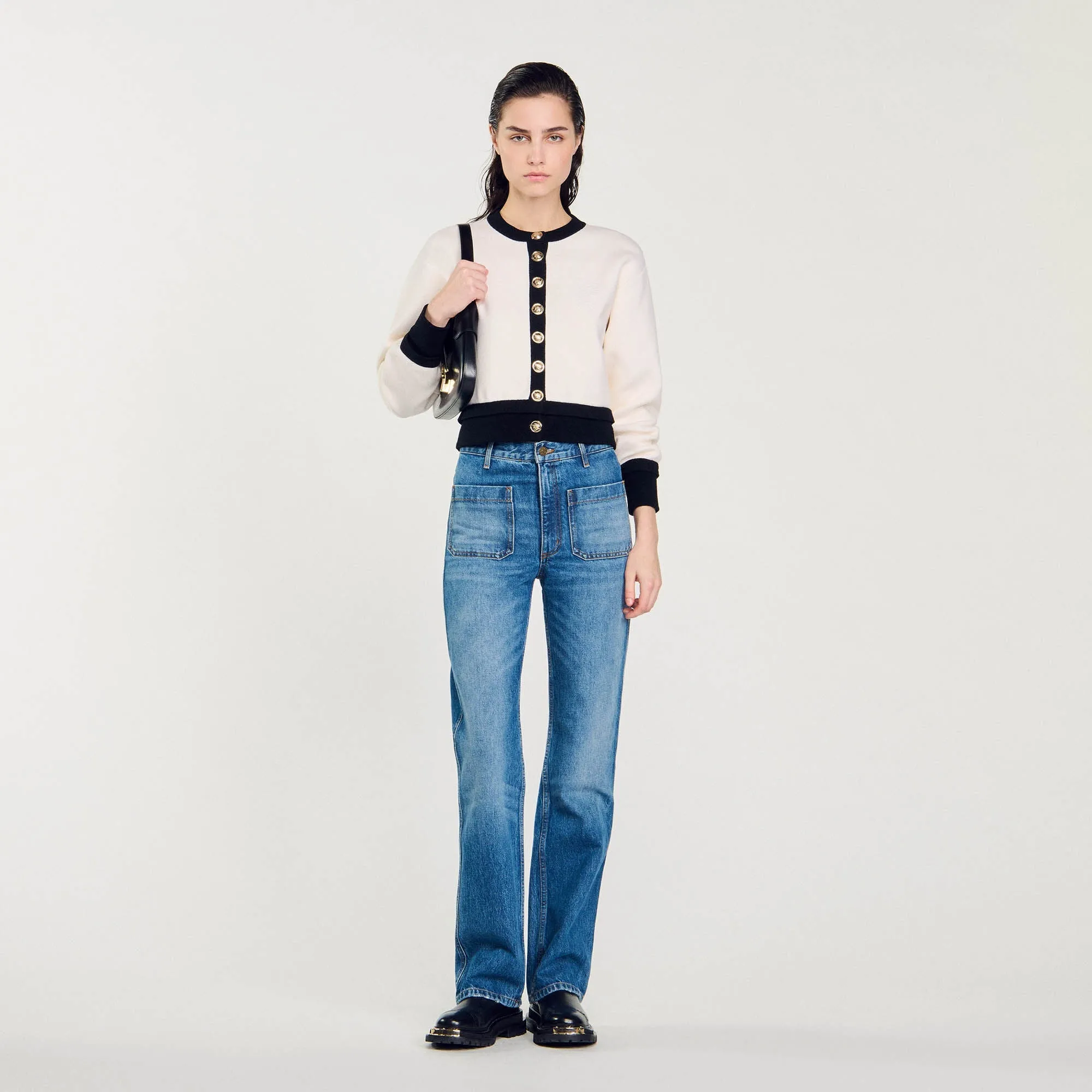 Monaco Knit Cardigan Ecru / Black