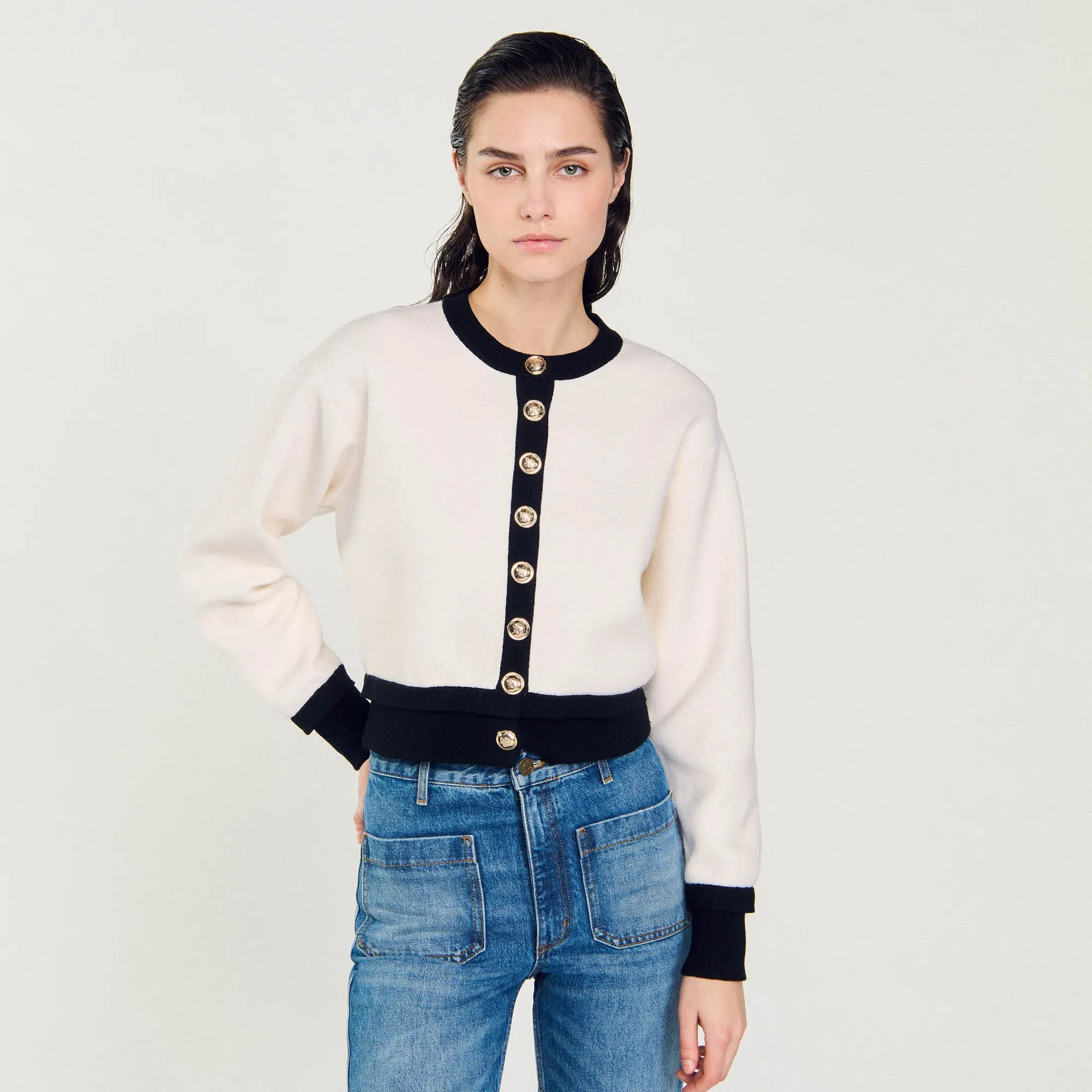 Monaco Knit Cardigan Ecru / Black