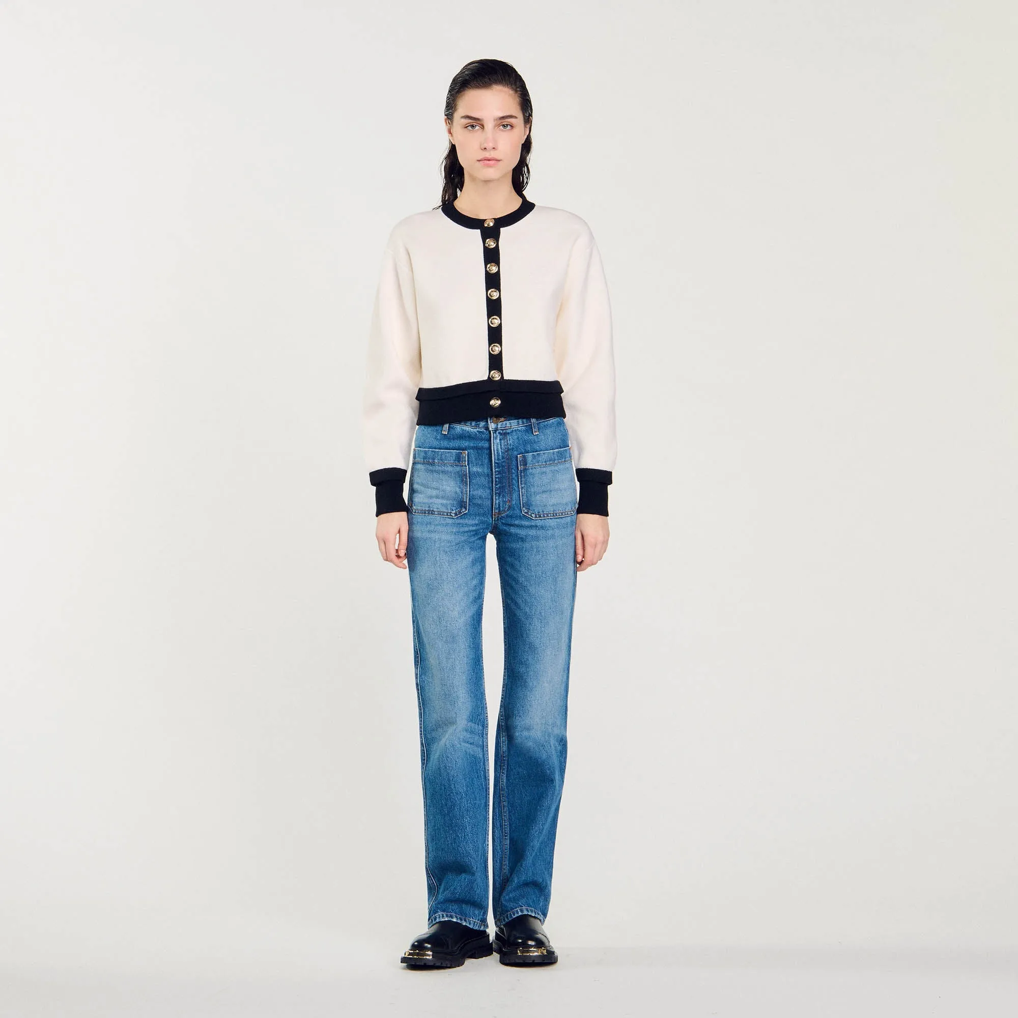 Monaco Knit Cardigan Ecru / Black
