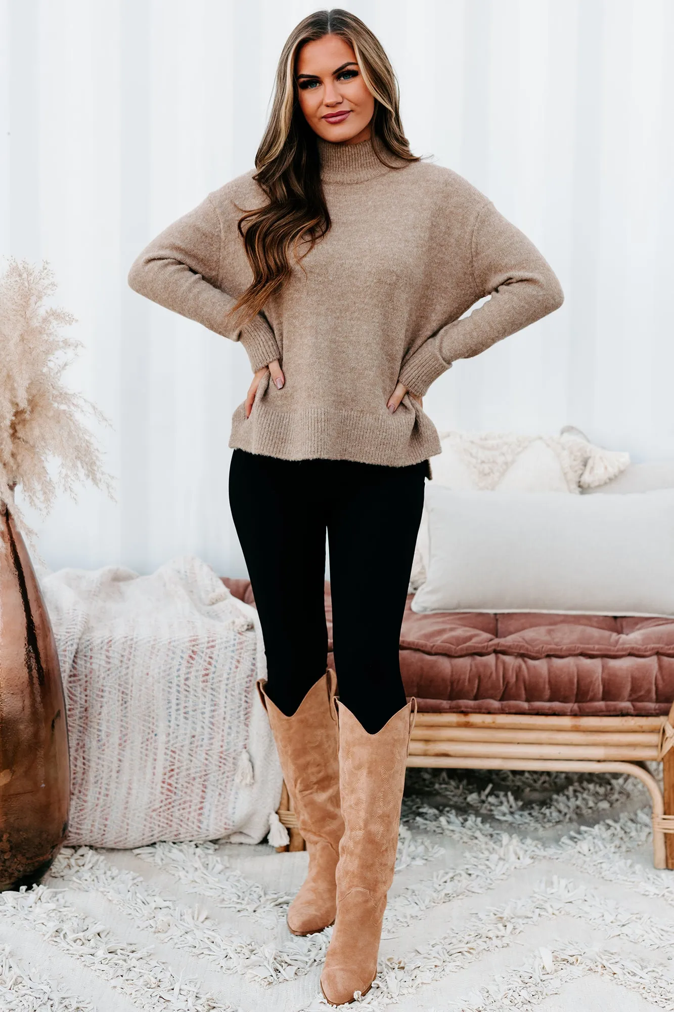 Moneisha Mock Neck Sweater (Taupe)