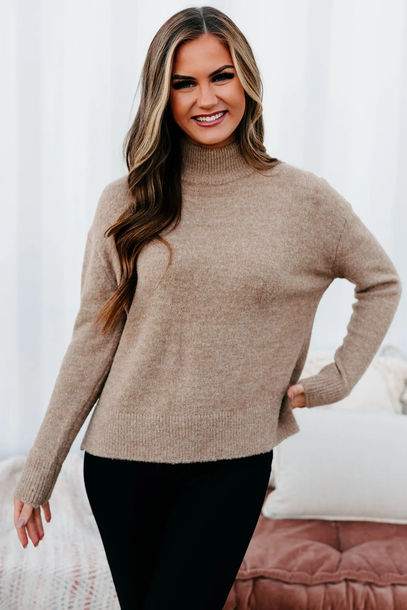 Moneisha Mock Neck Sweater (Taupe)