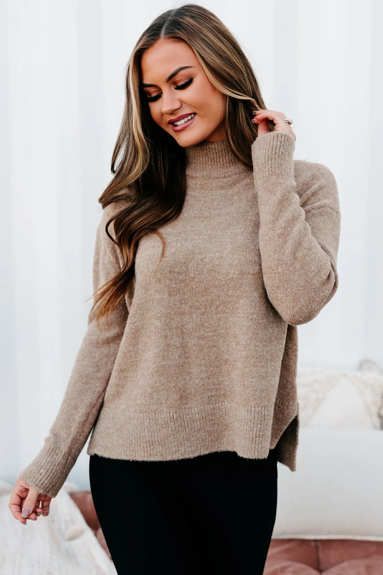 Moneisha Mock Neck Sweater (Taupe)