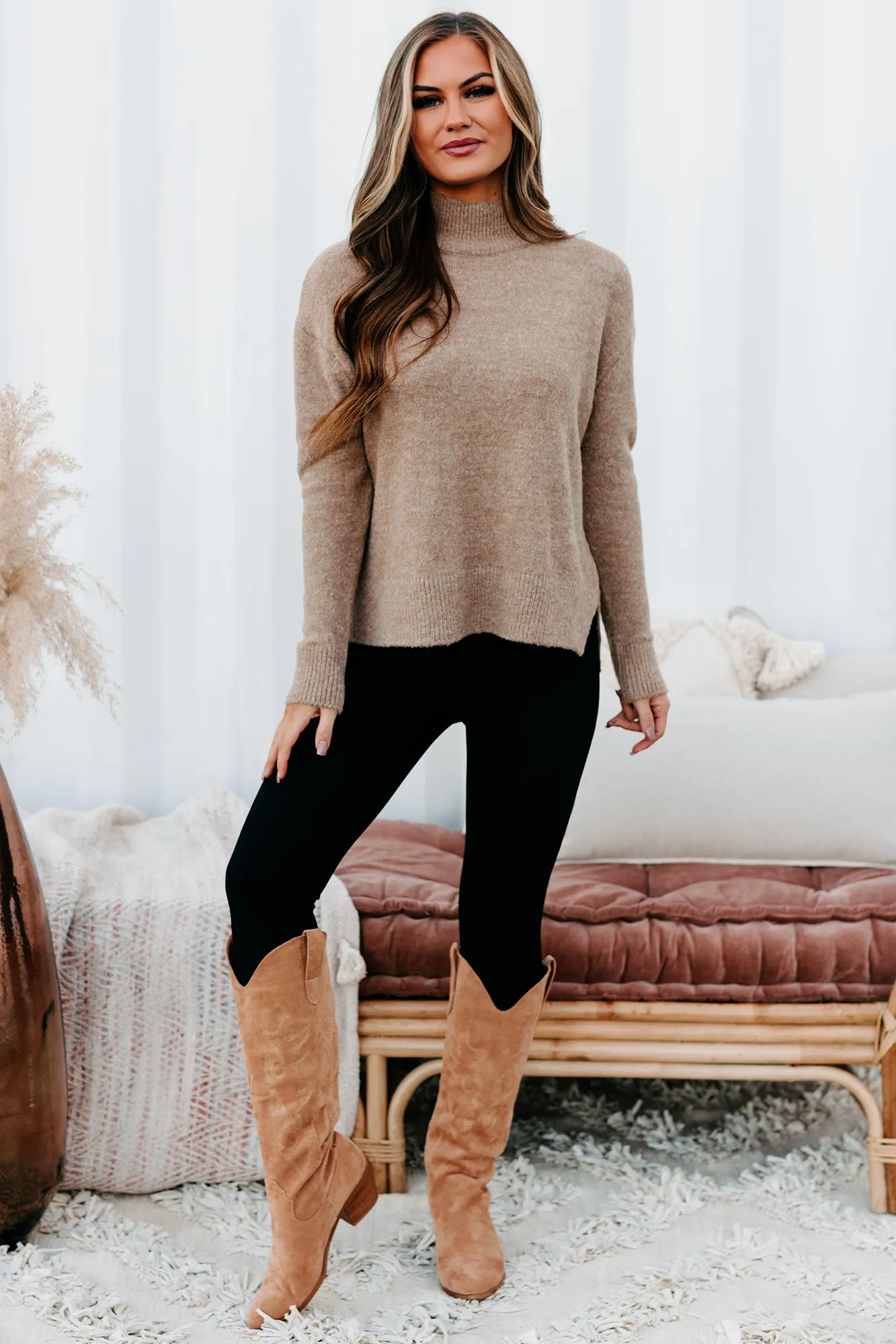 Moneisha Mock Neck Sweater (Taupe)
