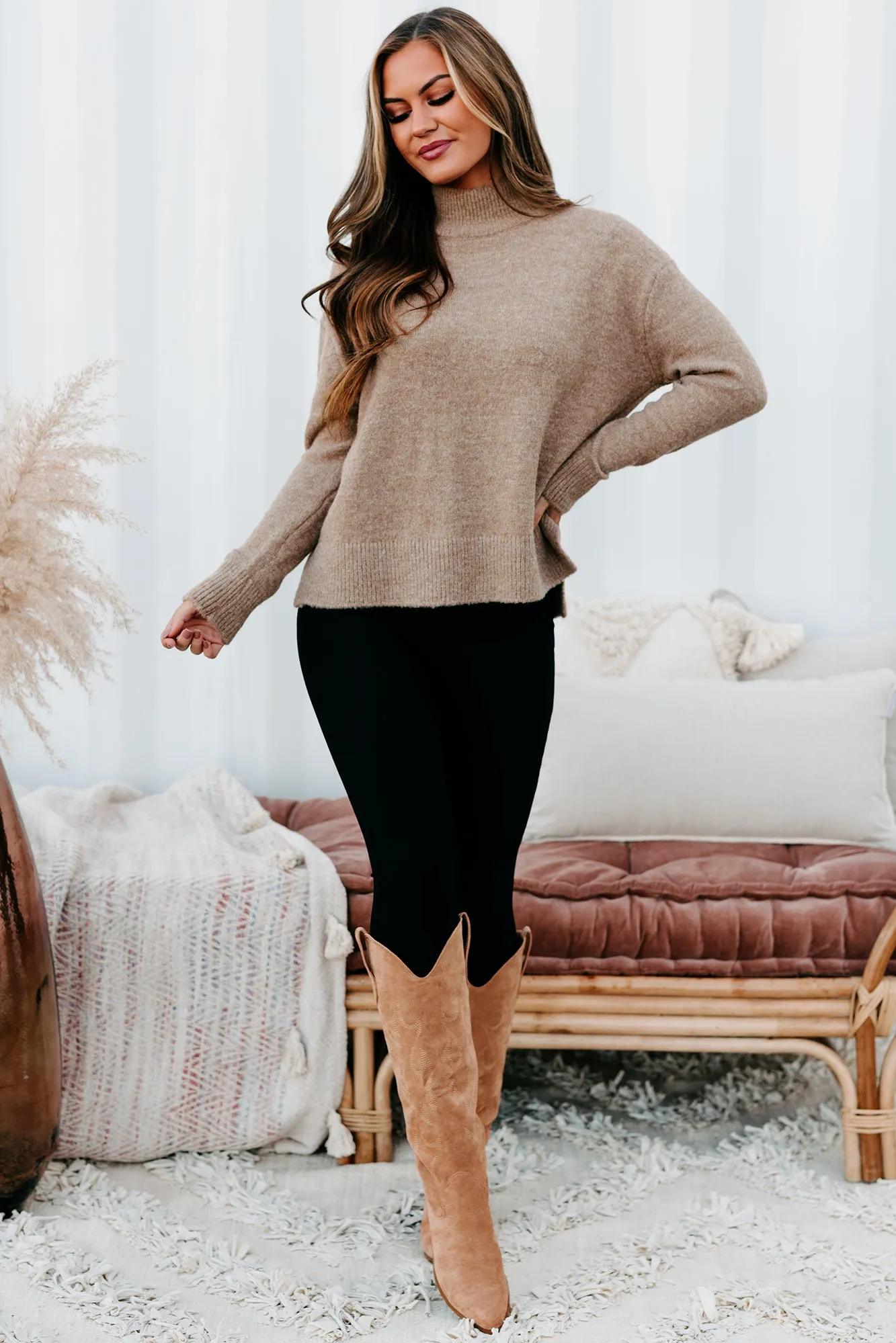 Moneisha Mock Neck Sweater (Taupe)