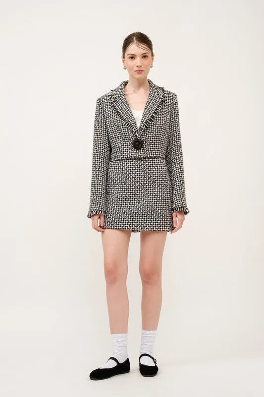 Monochrome Bouclé Textured Crop Blazer Jacket