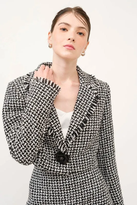 Monochrome Bouclé Textured Crop Blazer Jacket