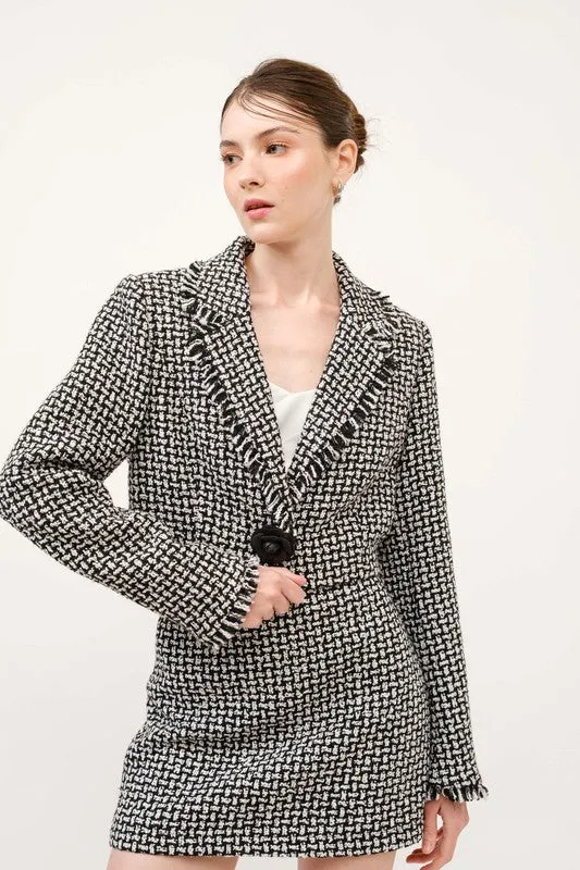 Monochrome Bouclé Textured Crop Blazer Jacket