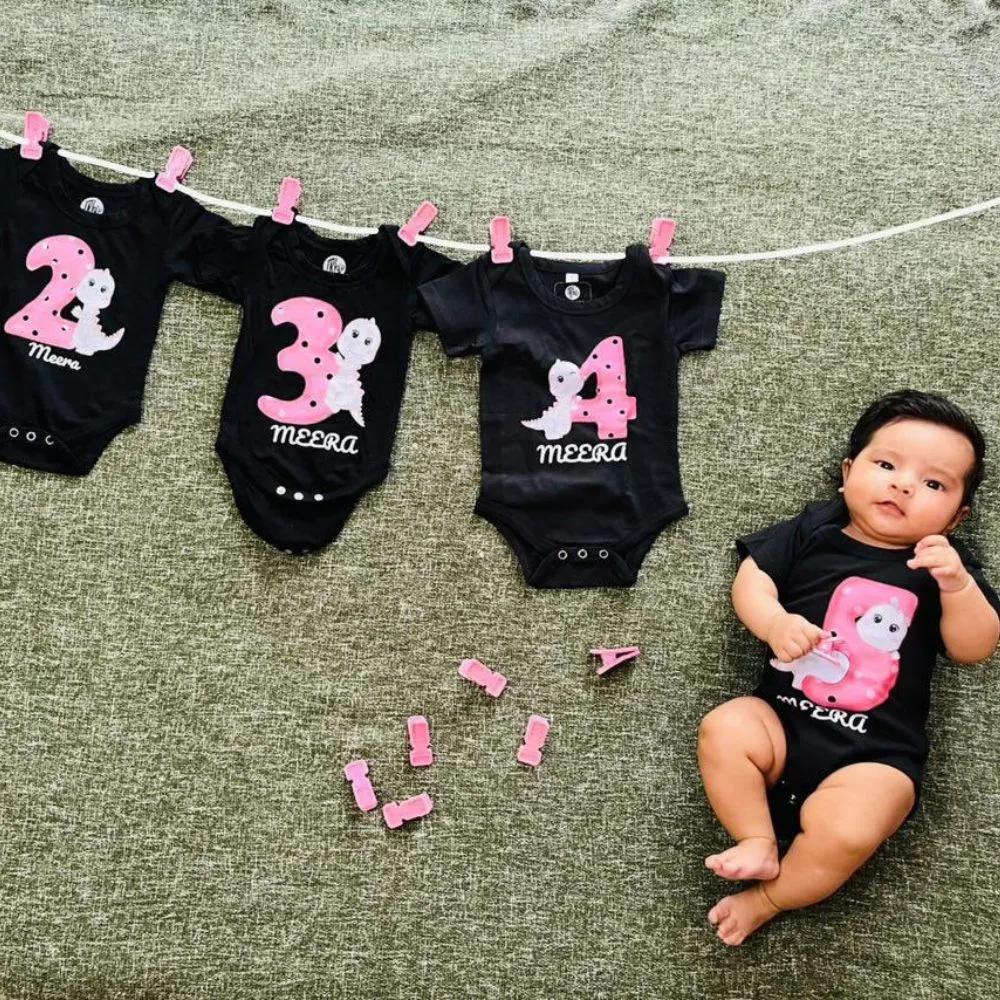 Monthly Birthday T-Shirts | 0-10 Months | Dino Theme T-Shirts for Babies