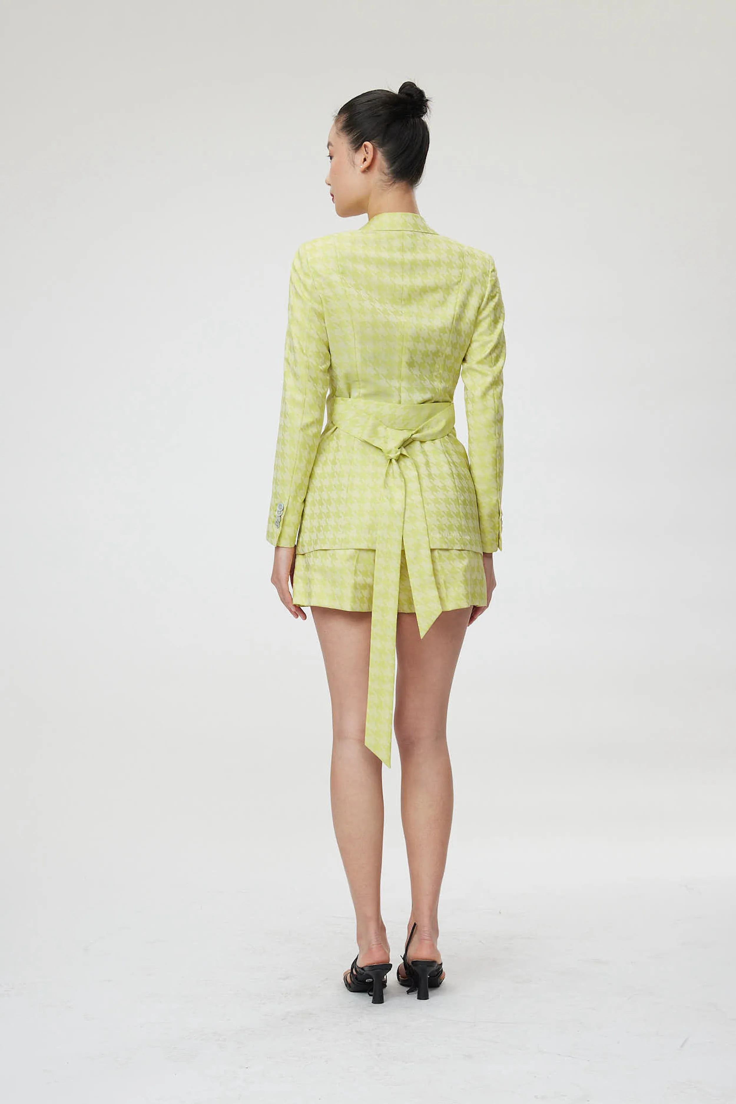 Montpellier Jacket - Slim fit one button belted suit jacket in lime green