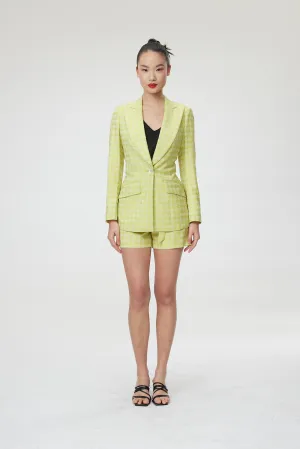 Montpellier Jacket - Slim fit one button belted suit jacket in lime green
