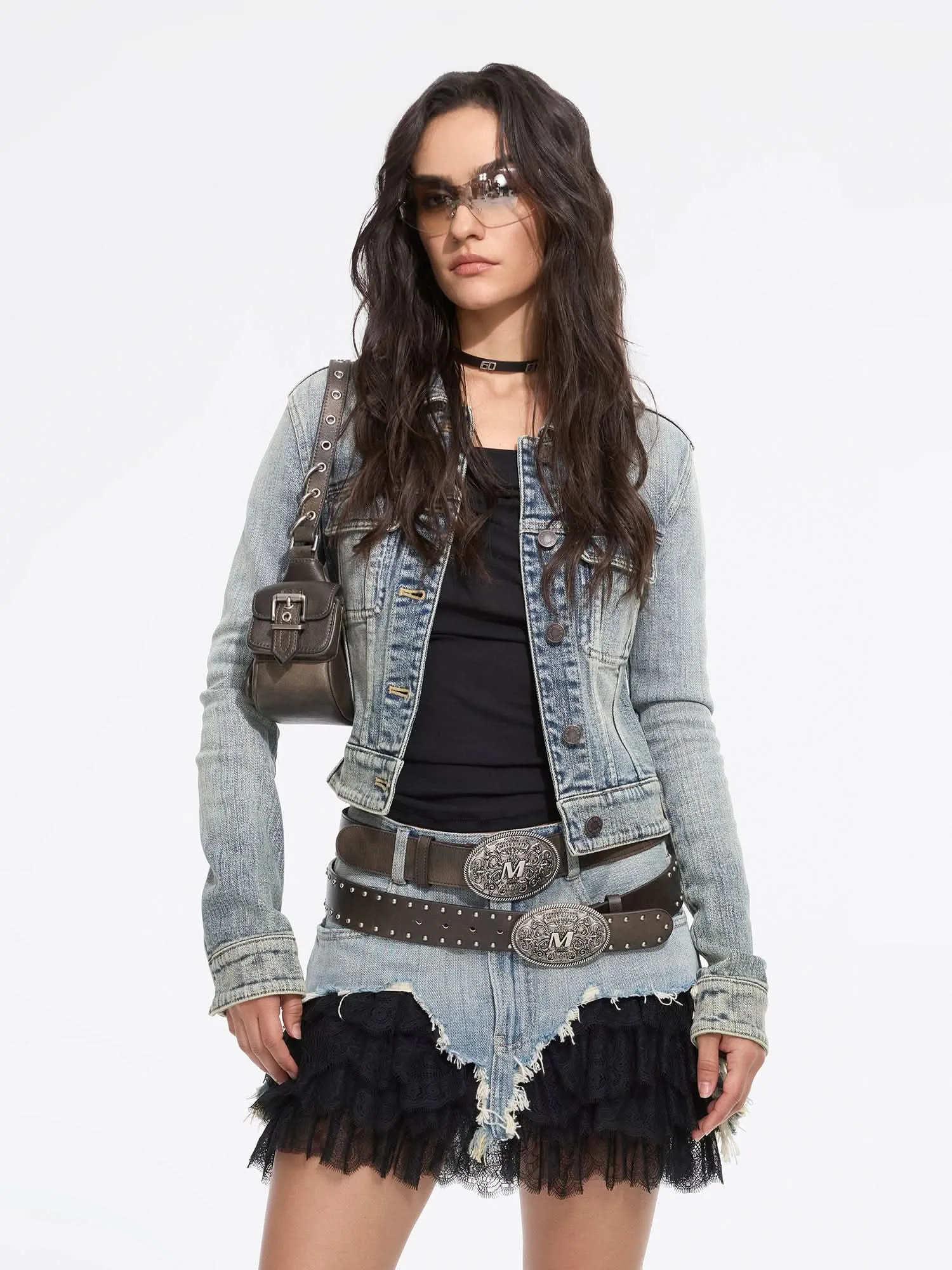 Multi-Patch Cropped Denim Jacket