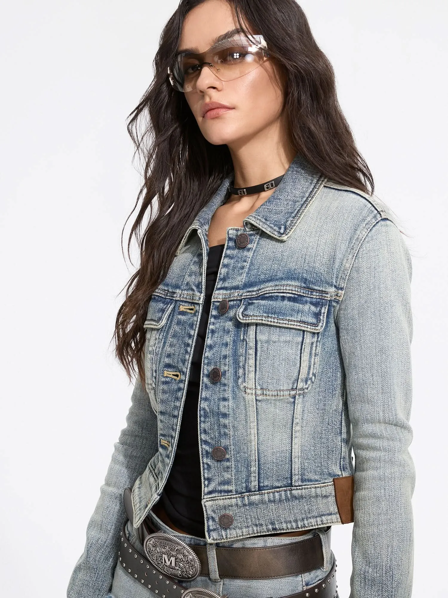 Multi-Patch Cropped Denim Jacket
