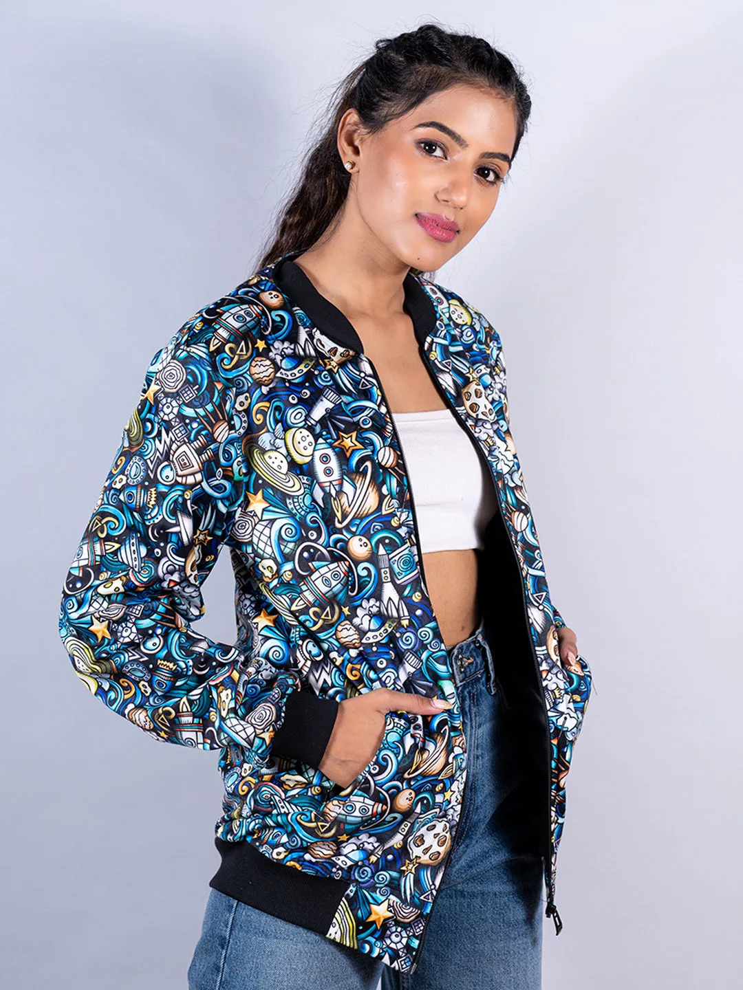 Multicolor Moonshine Printed Velvet Jacket For Women