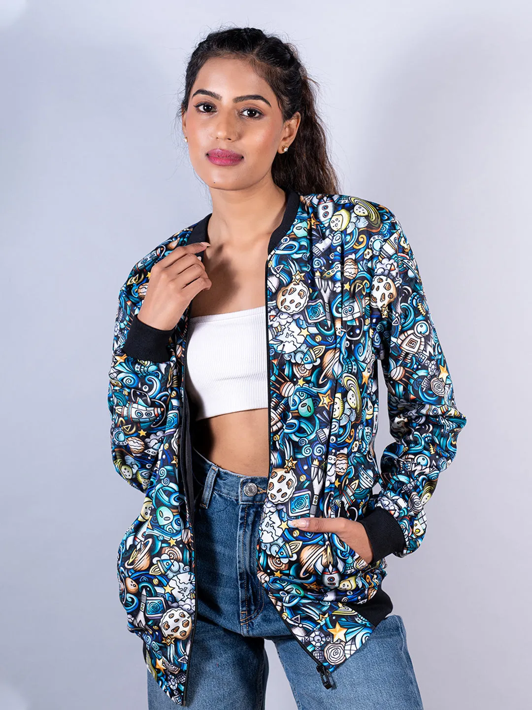 Multicolor Moonshine Printed Velvet Jacket For Women
