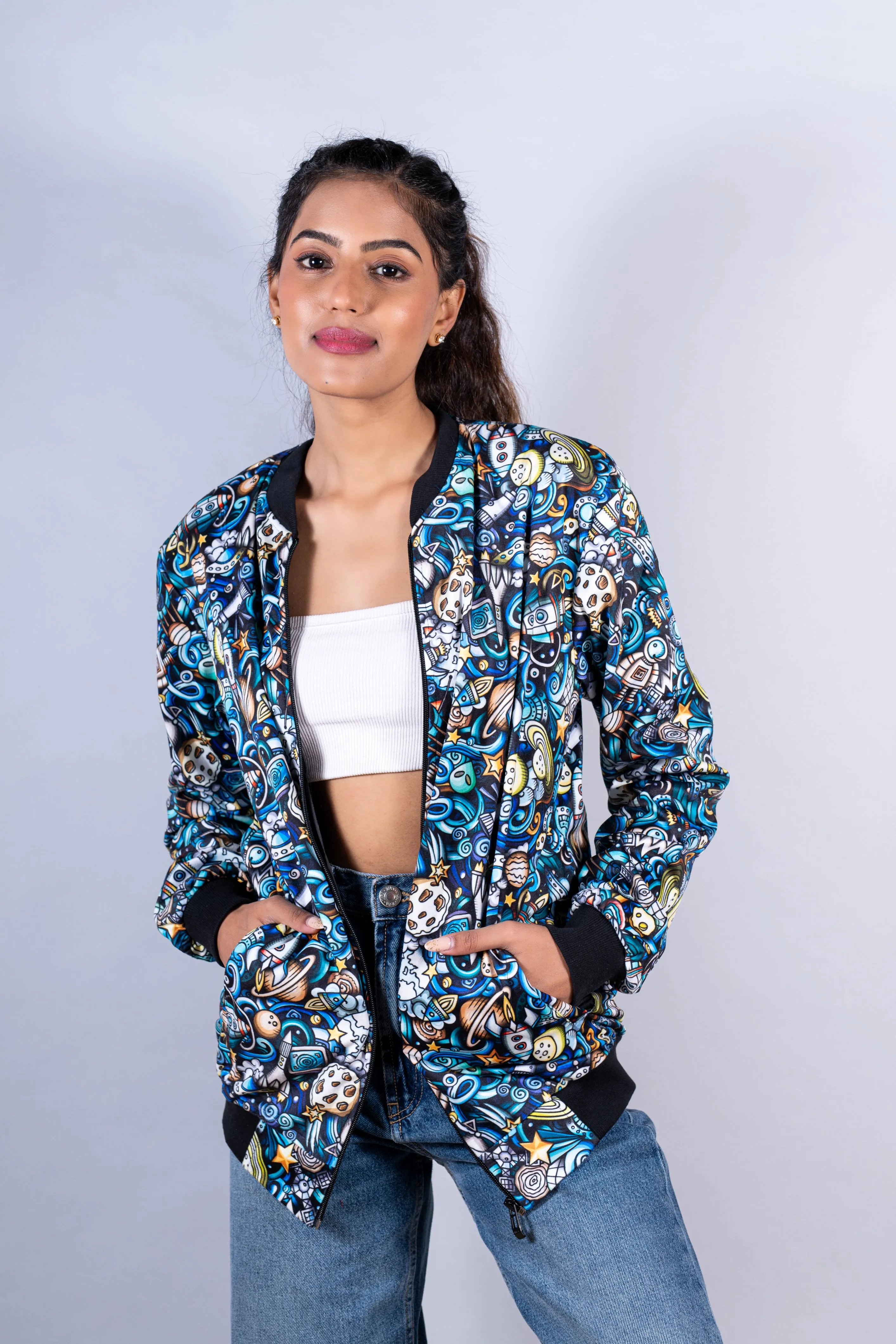 Multicolor Moonshine Printed Velvet Jacket For Women